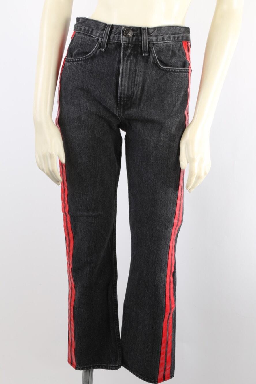 Rag & Bone Black Denim Straight Leg Jeans Side Stripe Outseam Detail Size 25